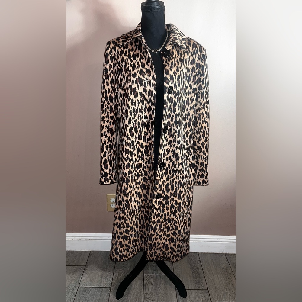 Spiegel Leopard Print Long Coat in Tan and Black